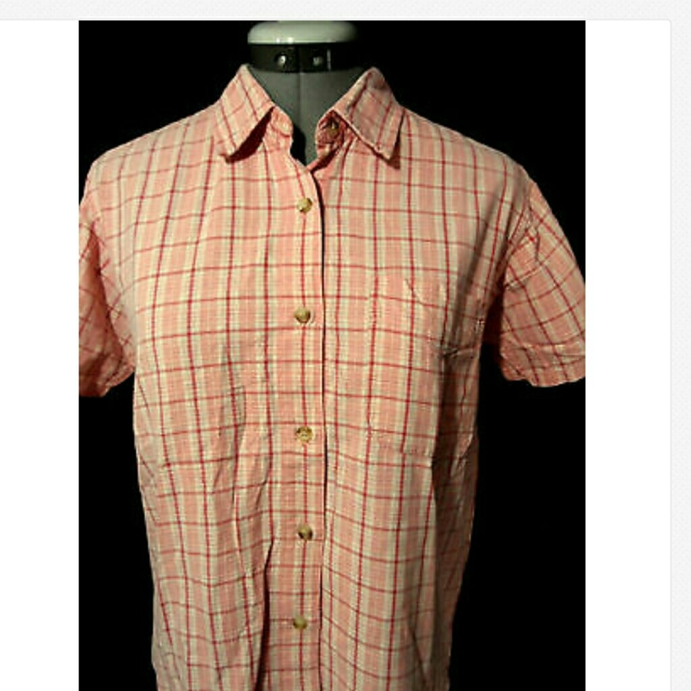 OUTFITTERS EXPEDITION Plaid Western Shirt womens S Peach Pink Button up Cowgirl